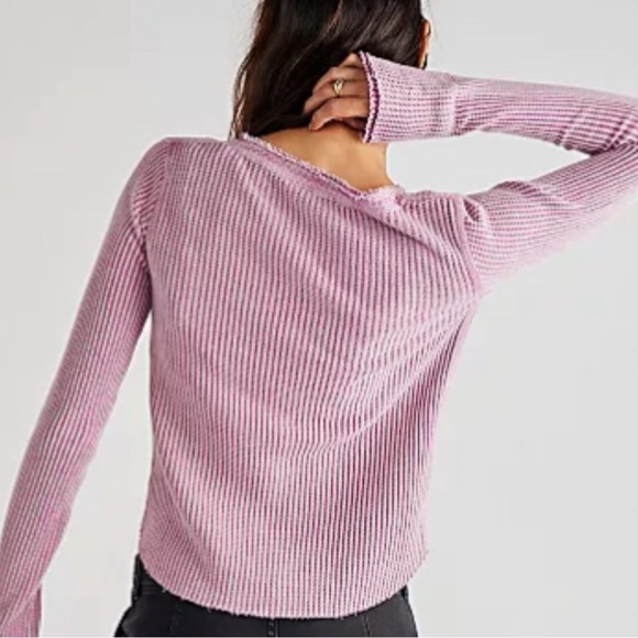 Free People FP One Colt Thermal in Bubble Tea Lavender Henley Plunge Grunge XS - Picture 14 of 17